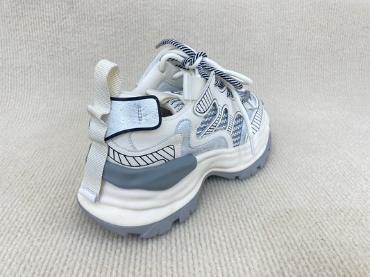 Women white fashion sneakers with mesh upper authentic leather and lacing